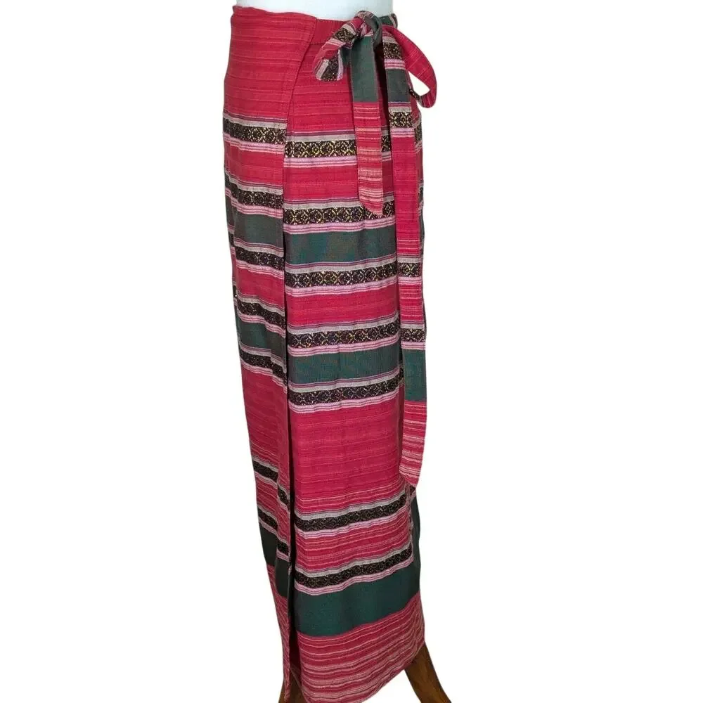 Vintage M Striped Wrap Skirt Piankusol Made in Thailand Boho Resort Vacation